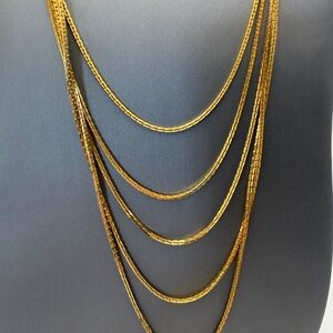 Vintage 1990’s Multi-Strand Gold Tone Brick Link Waterfall Necklace — 26” Drop